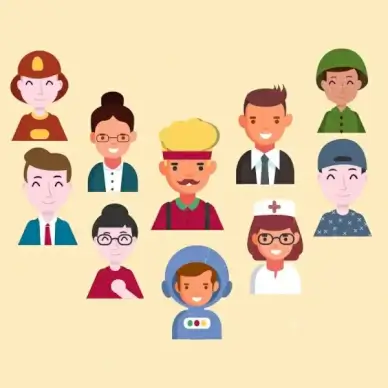 human profession icons colored cartoon avatars