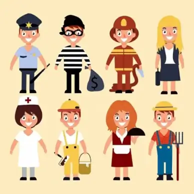 human profession icons colored cartoon characters