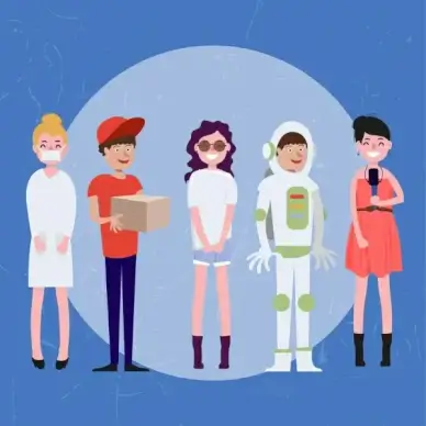 human profession icons colored cartoon characters