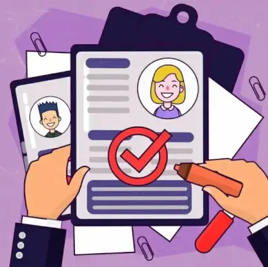 human resources concept background check mark resume icons