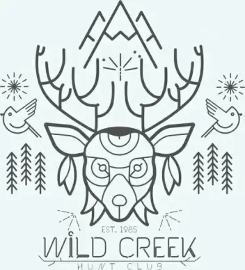 hunting club advertisement flat lines decor reindeer icon