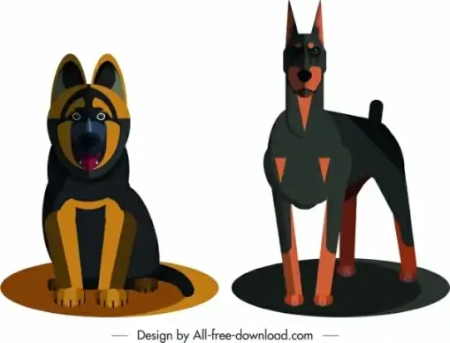 hunting dog icons colored cartoon sketch