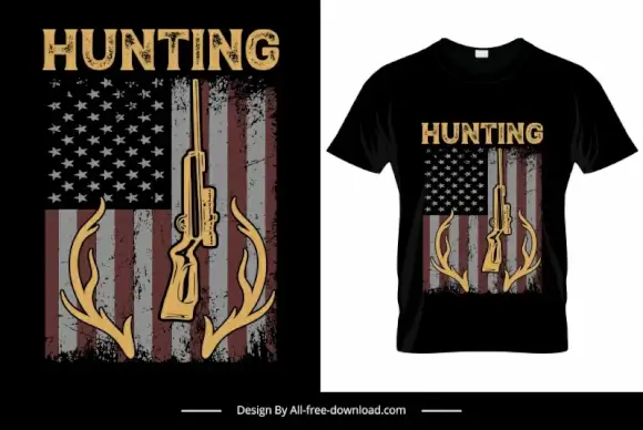 hunting tshirt template usa flag reindeer antlers gun retro design