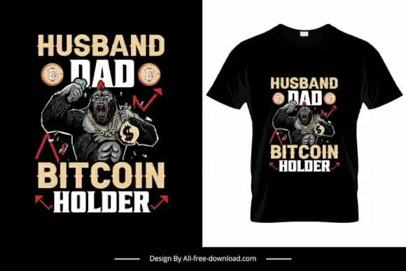 husband dad bitcoin holder tshirt template gorilla arrows coins cartoon design