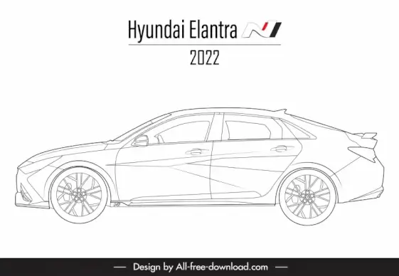hyundai elantra n 2022 car model icon flat black white handdrawn side view outline