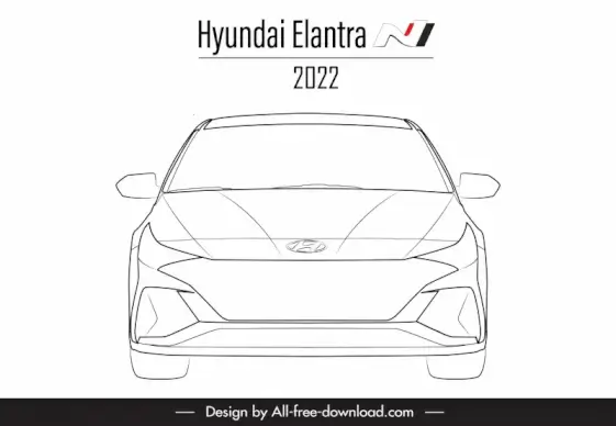 hyundai elantra n 2022 car model icon flat black white symmetric handdrawn front view outline