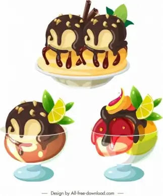 ice cream icons chocolate fruity glass decor