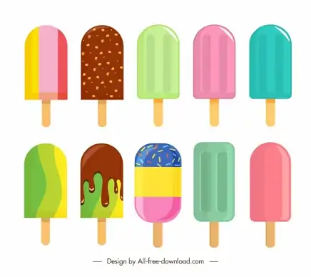 ice cream icons colorful decor bright flat design