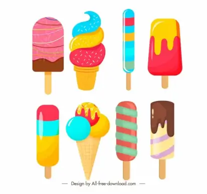 ice cream icons colorful flat shape sketch