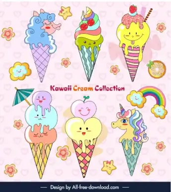 ice cream icons cute colorful stylized decor