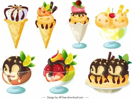 ice cream icons modern colorful fruity chocolate decor