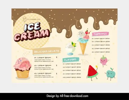 ice cream menu template cute stylized fruits