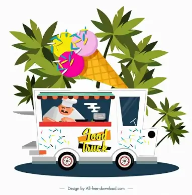 ice cream truck icon colored cartoon design