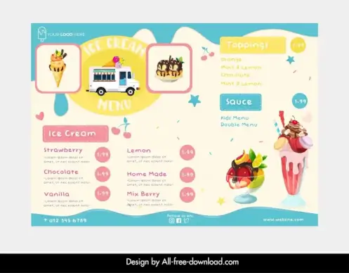 ice cream truck menu template colorful flat design 