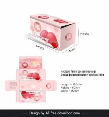 icecream strawberry packaging template flat modern elegance 