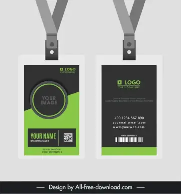 id card lanyard template elegant contrast dark black green decor