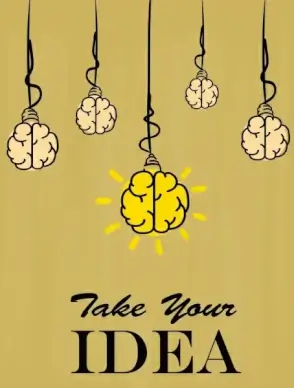 idea concept banner lightbulbs brain icons handdrawn design
