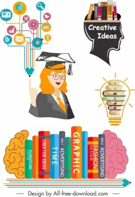 idea concept design elements book brain lightbulb sketch