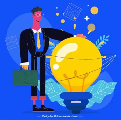 idea conceptual painting businessman lightbulk sketch cartoon design