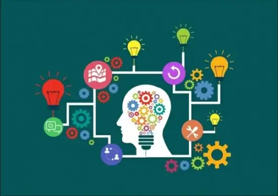 idea creation infographic human head bulbs gears decoration