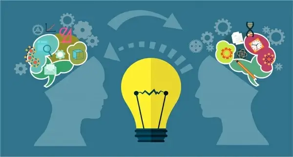 idea creation vector illustration with lightbulb and brain