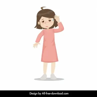 illness girl with shock icon cartoon sketch