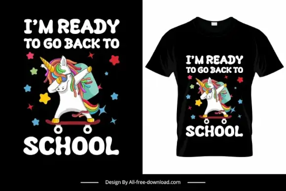 im ready to go back to school tshirt template funny dynamic stylized unicorn sketch