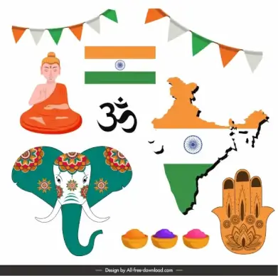 india design elements colored flat classic symbols sketch