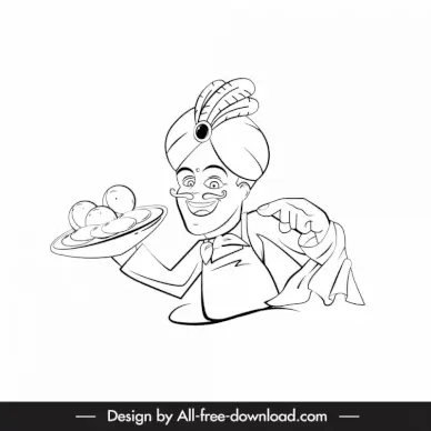 indian chef icon black white handdrawn outline 