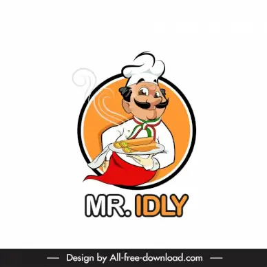 indian chef logo serving man icon cartoon sketch