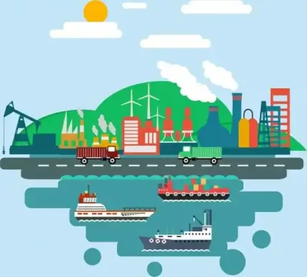 industrial design elements port plant and trucks design