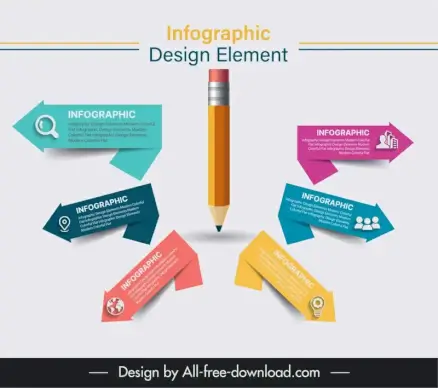 infographic design elements 3d arrows tabs pencils
