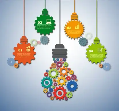 infographic design with hanging gears lightbulbs illustration