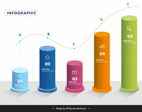 infographic graph template 3d pillar curved line