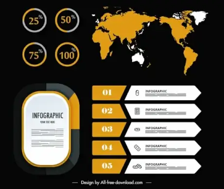 infographic template continental map sketch modern dark