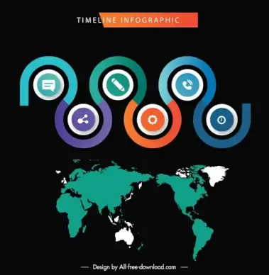 infographic template global map circles curves sketch