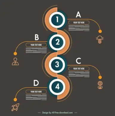 infographic template modern dark flat circles branches decor
