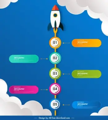 infographic template rocket icon circles tabs decor