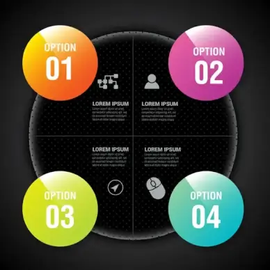 infographic vector illustration with round pies black background