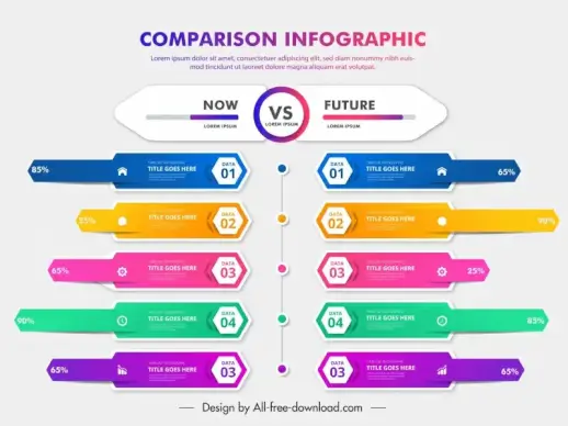infographics for comparison template colorful flat symmetric horizontal bars