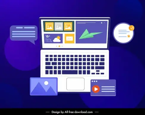 information technology conception backdrop template laptop ui sketch flat design 