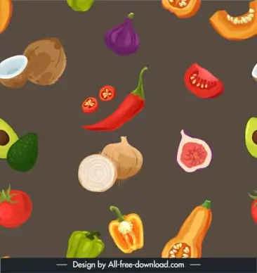 ingredient foods background dynamic design colorful retro handdrawn