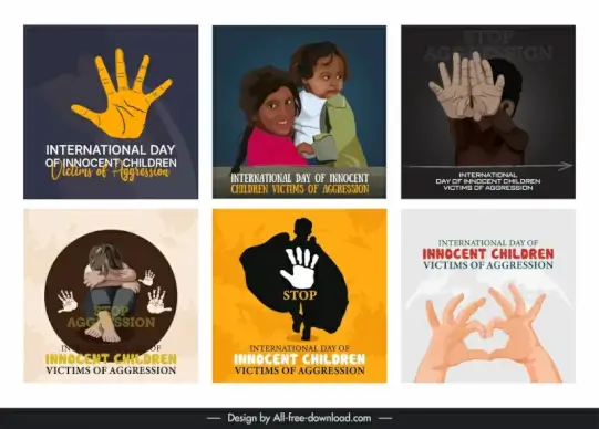  innocent children victims international day banner templates collection classic cartoon