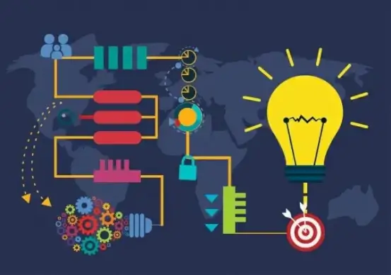 innovation infographic colorful lightbulb gears target decoration