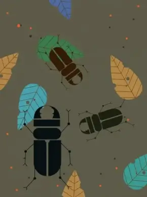 insect background bugs leaf icons colored flat design
