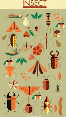 insect icons collection classical colored geometric design