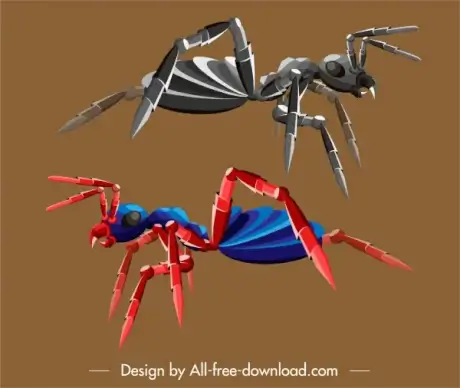 insect robot icons ant sketch colored 3d
