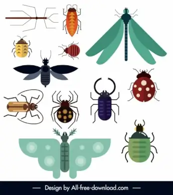 insect species icons colorful flat design