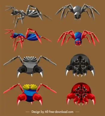 insects robots icons colored modern design
