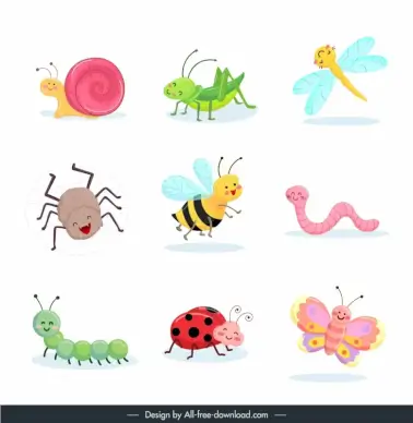 insects sets collection cute cartoon species